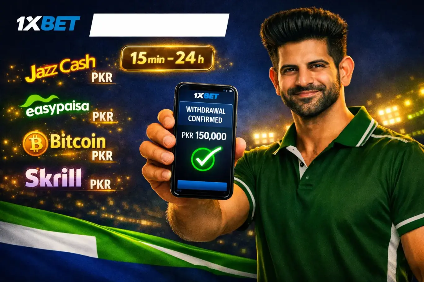 1xBet Pakistan withdrawal 2026 - JazzCash from PKR 100, Easypaisa, crypto and 65 plus payout methods